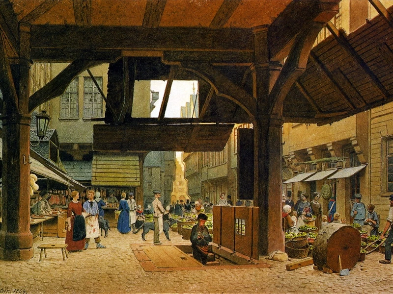 1820-Carl Theodor Reiffenstein - Vista dalla Schirn sulla Piazza del Mercato Vecchio - 1864
